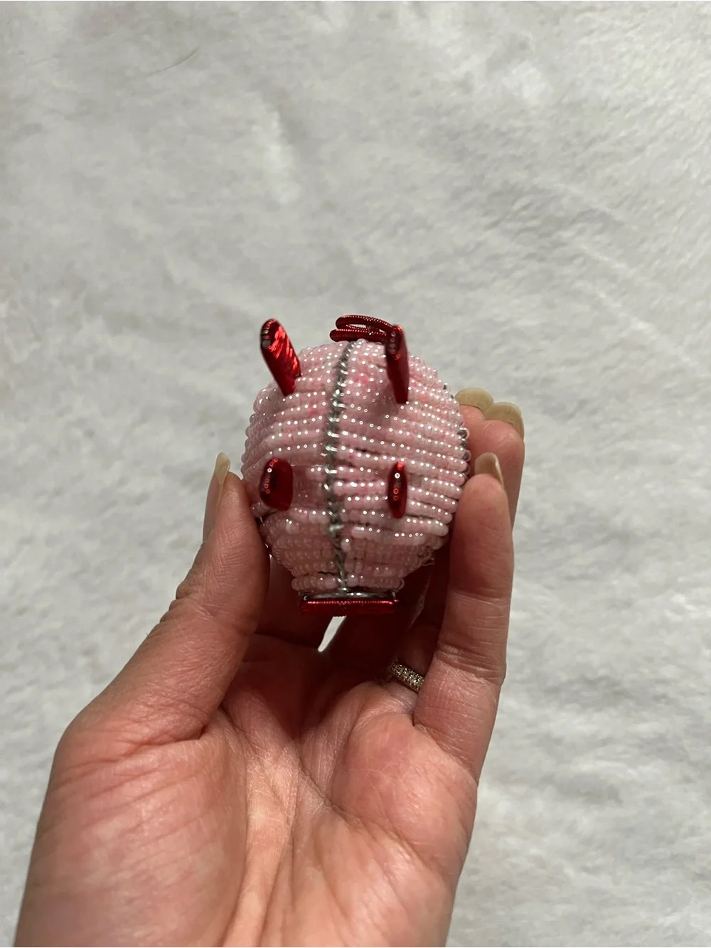 Pig Beaded Pink Pig Charm with Red Accents gift knick knacks